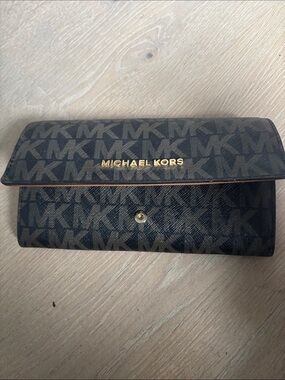 Michael Kors Dark Brown MK Logo Continental Wallet with Gold Hardware